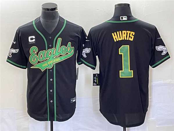 Men's Philadelphia Eagles #1 Jalen Hurts Black With C Patch Cool Base Stitched Baseball Jersey,We sell and wholesale Men's Philadelphia Eagles #1 Jalen Hurts Black With C Patch Cool Base Stitched Baseball Jersey on line form chian!